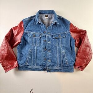 🔥True Vintage Rare Lee Denim Jacket  + Red Leather Hybrid USA  XL 70s Trucker
